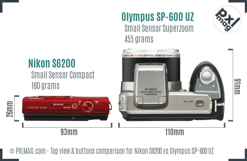 Nikon S6200 vs Olympus SP-600 UZ top view buttons comparison Nikon S6200 vs Olympus SP-600 UZ top view buttons comparison