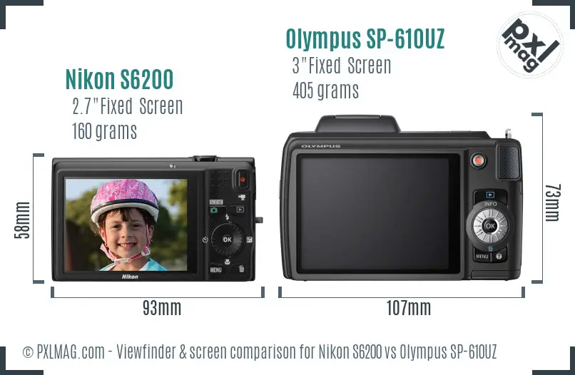 Nikon S6200 vs Olympus SP-610UZ Screen and Viewfinder comparison Nikon S6200 vs Olympus SP-610UZ Screen and Viewfinder comparison