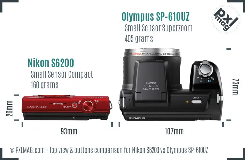 Nikon S6200 vs Olympus SP-610UZ top view buttons comparison Nikon S6200 vs Olympus SP-610UZ top view buttons comparison