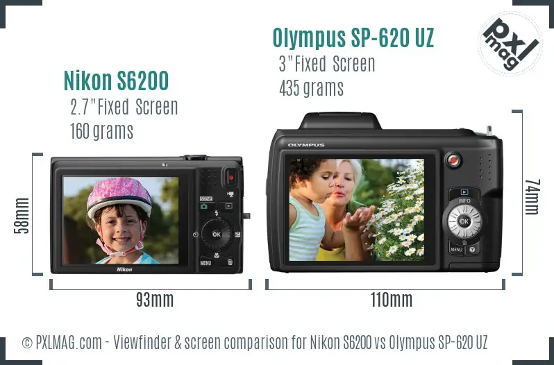 Nikon S6200 vs Olympus SP-620 UZ Screen and Viewfinder comparison