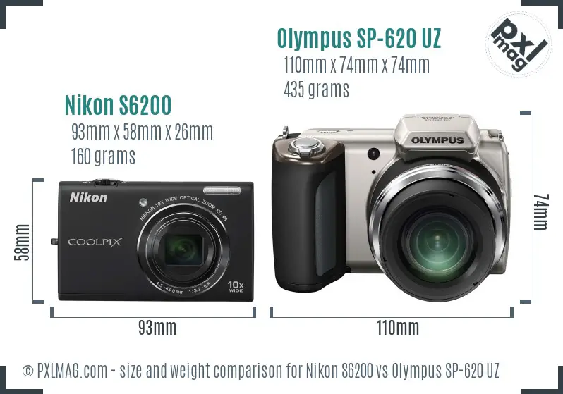 Nikon S6200 vs Olympus SP-620 UZ size comparison