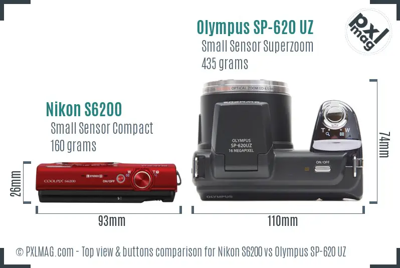 Nikon S6200 vs Olympus SP-620 UZ top view buttons comparison