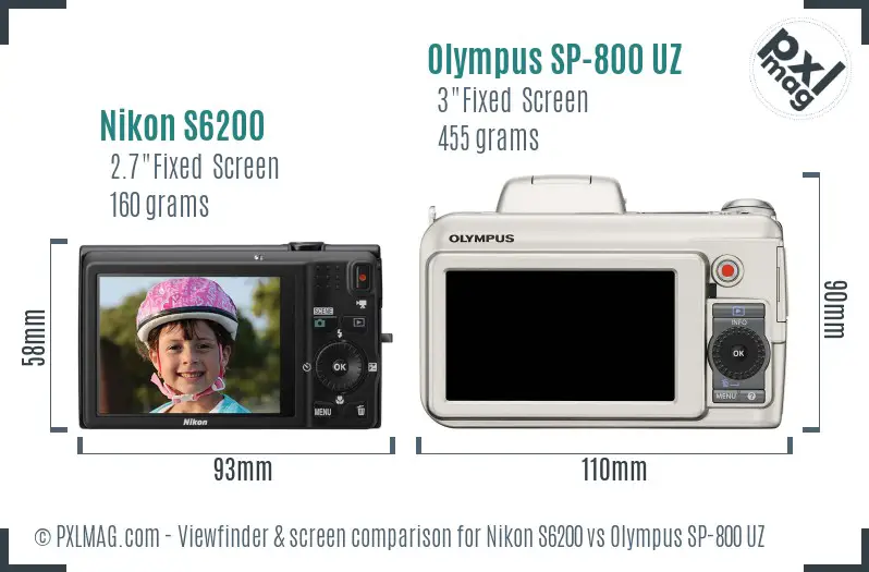 Nikon S6200 vs Olympus SP-800 UZ Screen and Viewfinder comparison