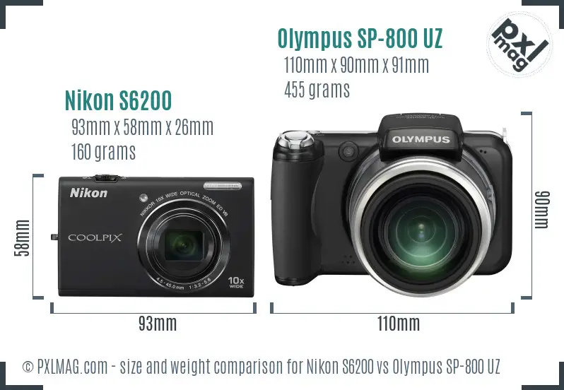 Nikon S6200 vs Olympus SP-800 UZ size comparison Nikon S6200 vs Olympus SP-800 UZ size comparison
