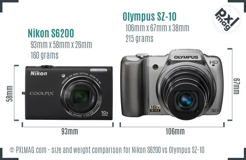 Nikon S6200 vs Olympus SZ-10 size comparison