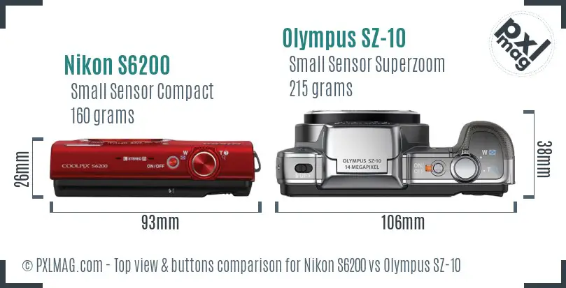 Nikon S6200 vs Olympus SZ-10 top view buttons comparison