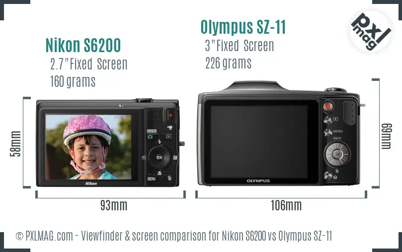 Nikon S6200 vs Olympus SZ-11 Screen and Viewfinder comparison