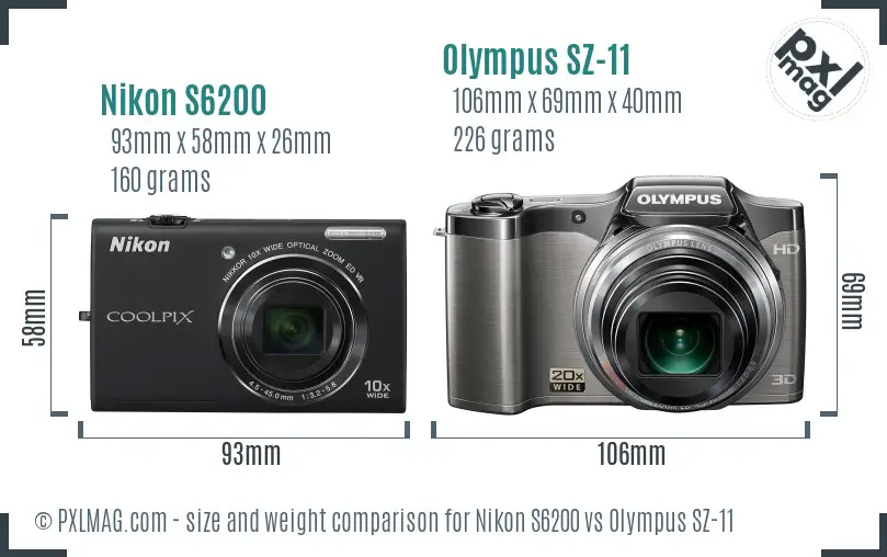 Nikon S6200 vs Olympus SZ-11 size comparison