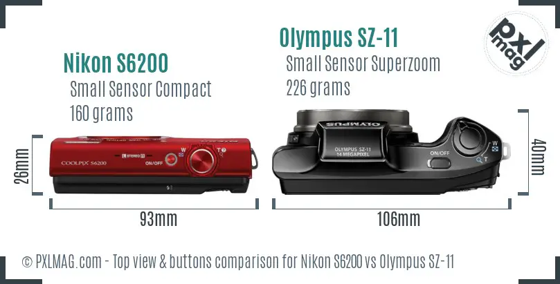 Nikon S6200 vs Olympus SZ-11 top view buttons comparison