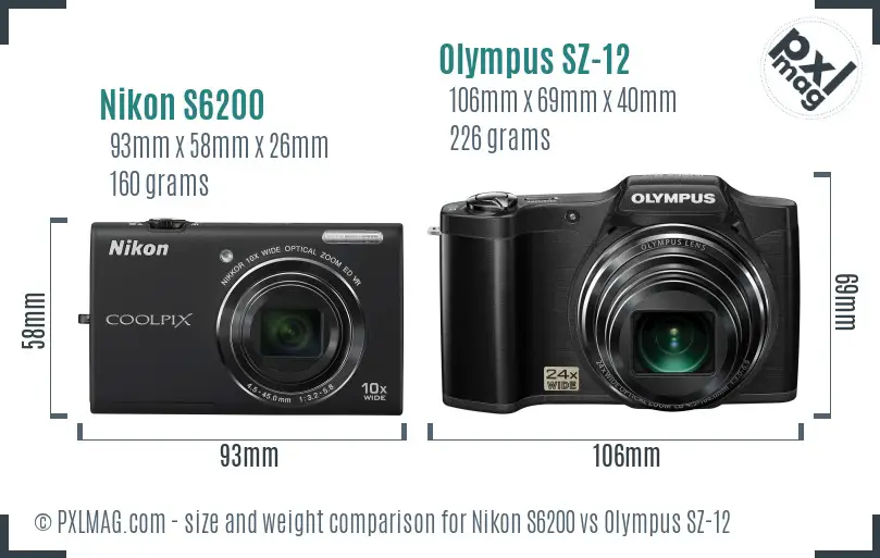 Nikon S6200 vs Olympus SZ-12 size comparison