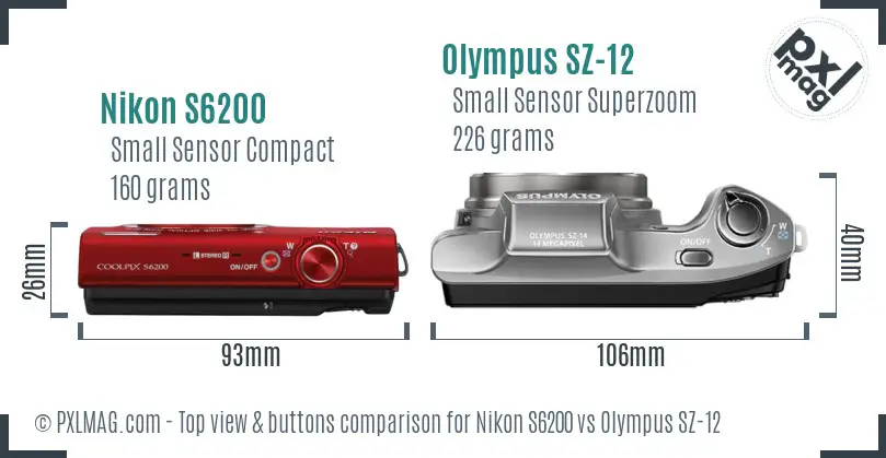 Nikon S6200 vs Olympus SZ-12 top view buttons comparison