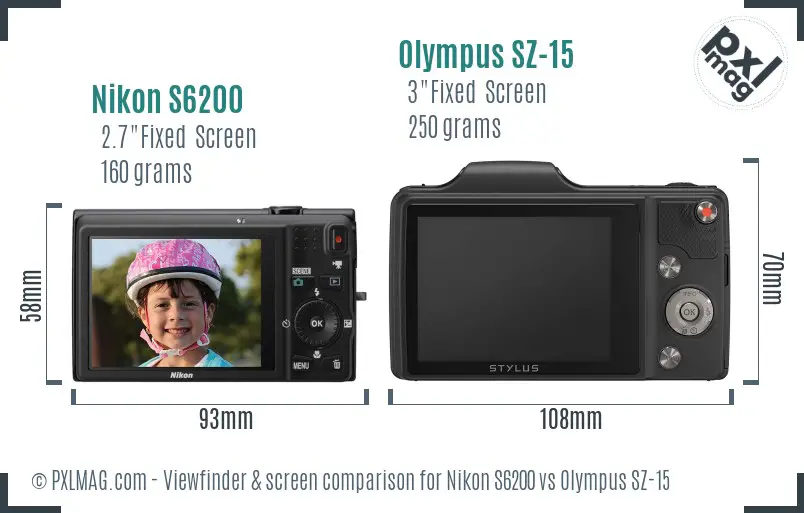 Nikon S6200 vs Olympus SZ-15 Screen and Viewfinder comparison