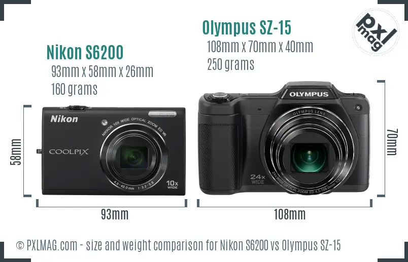 Nikon S6200 vs Olympus SZ-15 size comparison