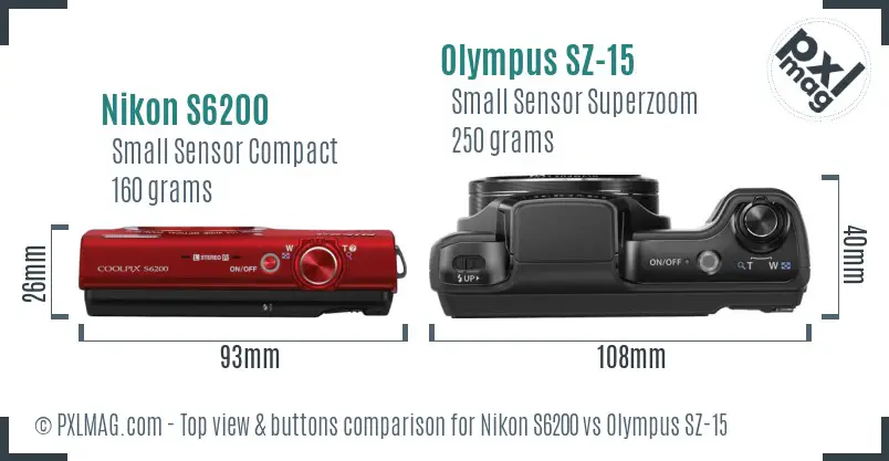 Nikon S6200 vs Olympus SZ-15 top view buttons comparison