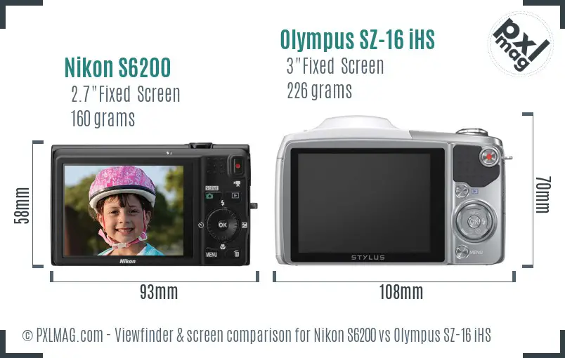 Nikon S6200 vs Olympus SZ-16 iHS Screen and Viewfinder comparison