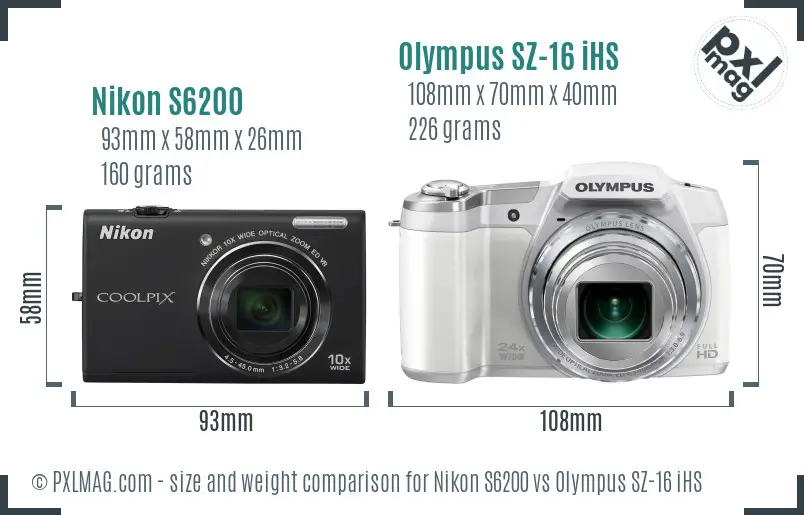 Nikon S6200 vs Olympus SZ-16 iHS size comparison