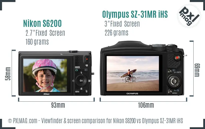 Nikon S6200 vs Olympus SZ-31MR iHS Screen and Viewfinder comparison