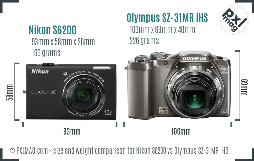 Nikon S6200 vs Olympus SZ-31MR iHS size comparison