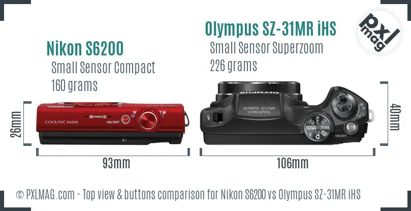 Nikon S6200 vs Olympus SZ-31MR iHS top view buttons comparison