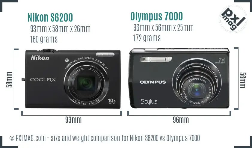 Nikon S6200 vs Olympus 7000 size comparison