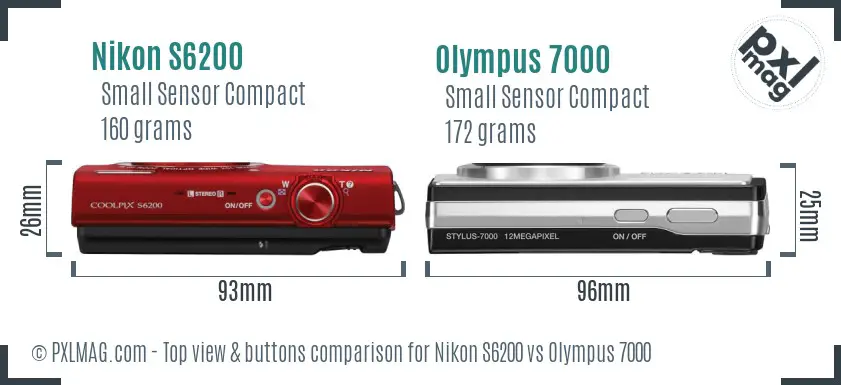 Nikon S6200 vs Olympus 7000 top view buttons comparison