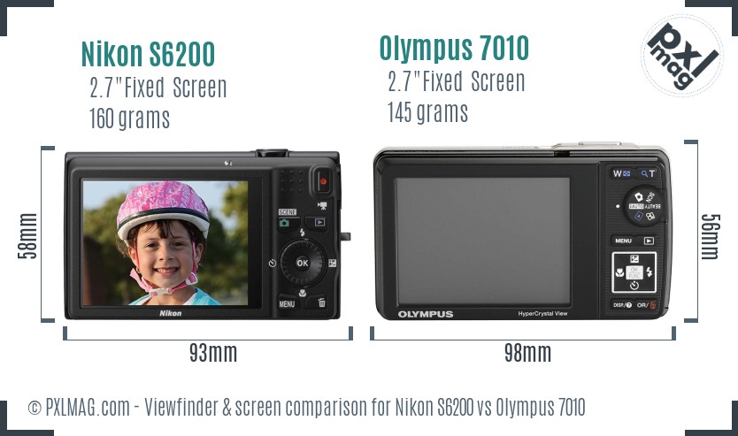 Nikon S6200 vs Olympus 7010 Screen and Viewfinder comparison