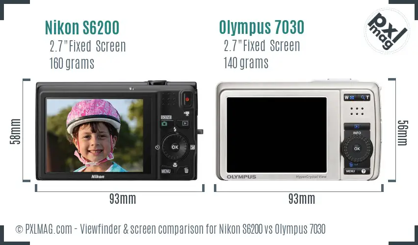 Nikon S6200 vs Olympus 7030 Screen and Viewfinder comparison