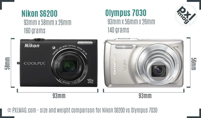 Nikon S6200 vs Olympus 7030 size comparison