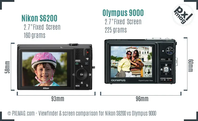 Nikon S6200 vs Olympus 9000 Screen and Viewfinder comparison