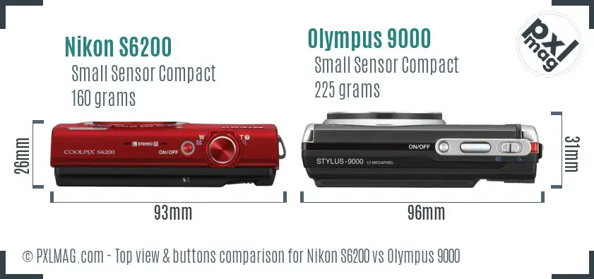 Nikon S6200 vs Olympus 9000 top view buttons comparison