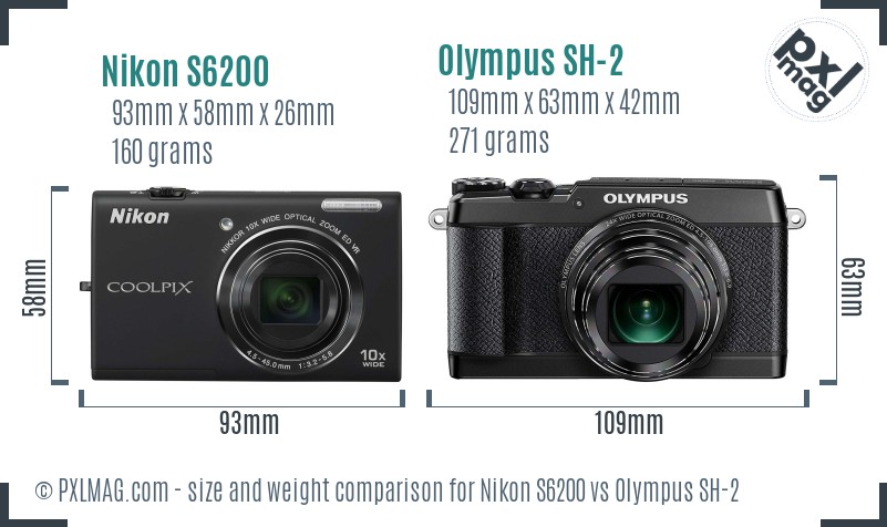 Nikon S6200 vs Olympus SH-2 size comparison Nikon S6200 vs Olympus SH-2 size comparison