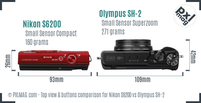 Nikon S6200 vs Olympus SH-2 top view buttons comparison