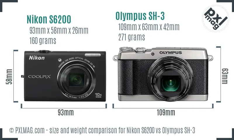 Nikon S6200 vs Olympus SH-3 size comparison
