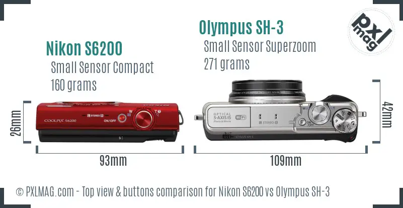 Nikon S6200 vs Olympus SH-3 top view buttons comparison