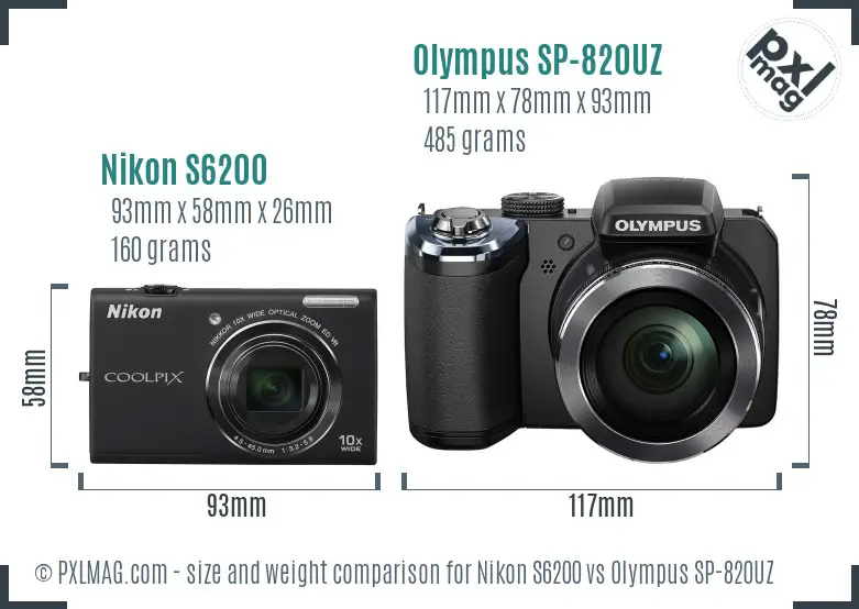 Nikon S6200 vs Olympus SP-820UZ size comparison Nikon S6200 vs Olympus SP-820UZ size comparison