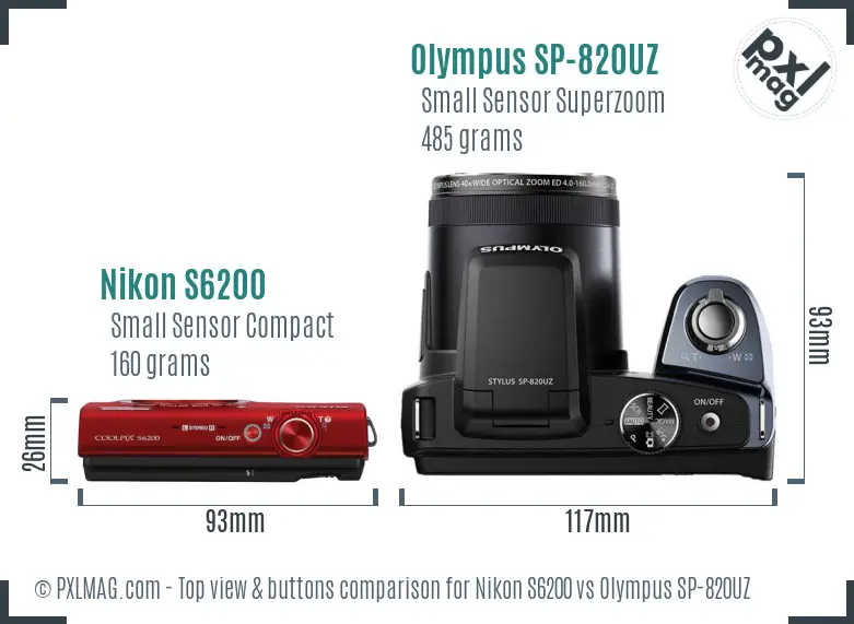 Nikon S6200 vs Olympus SP-820UZ top view buttons comparison Nikon S6200 vs Olympus SP-820UZ top view buttons comparison