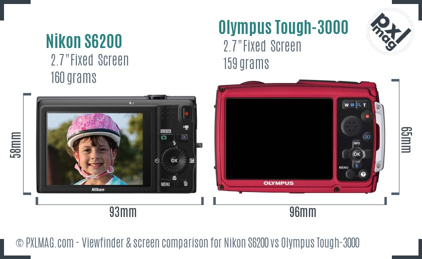 Nikon S6200 vs Olympus Tough-3000 Screen and Viewfinder comparison