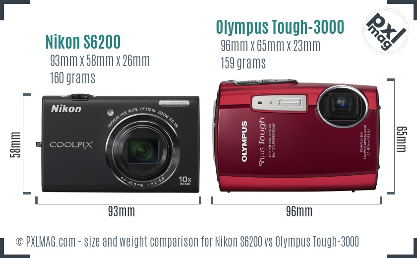 Nikon S6200 vs Olympus Tough-3000 size comparison