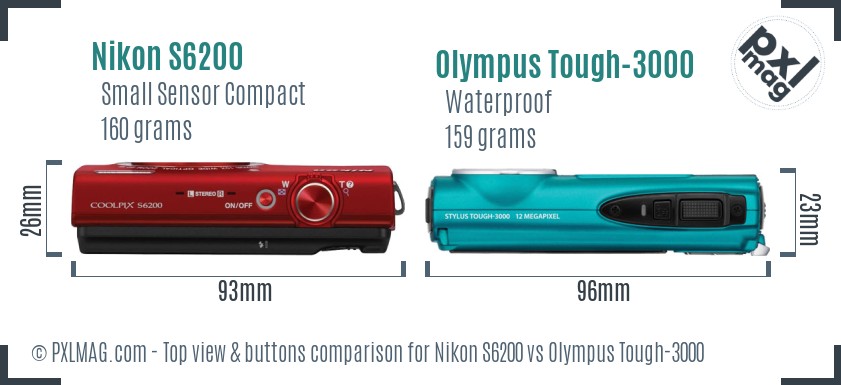 Nikon S6200 vs Olympus Tough-3000 top view buttons comparison