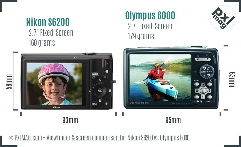 Nikon S6200 vs Olympus 6000 Screen and Viewfinder comparison
