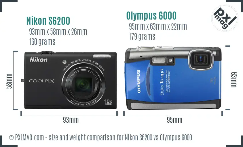 Nikon S6200 vs Olympus 6000 size comparison