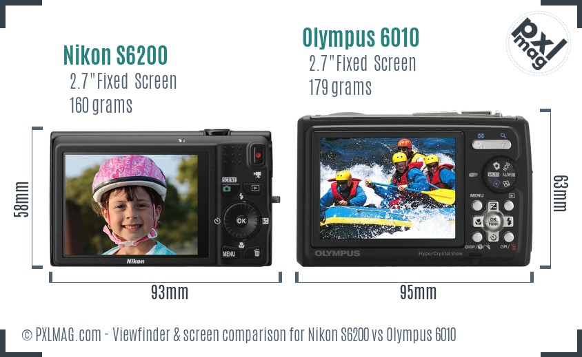 Nikon S6200 vs Olympus 6010 Screen and Viewfinder comparison
