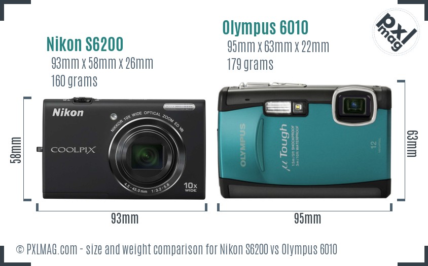Nikon S6200 vs Olympus 6010 size comparison