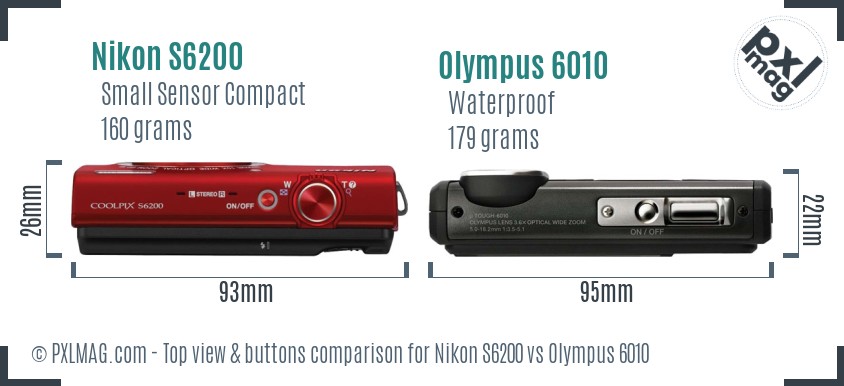 Nikon S6200 vs Olympus 6010 top view buttons comparison