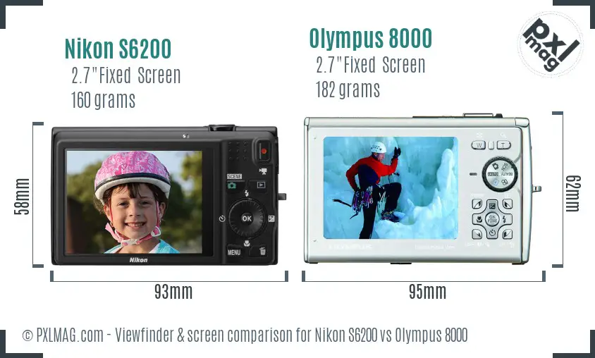 Nikon S6200 vs Olympus 8000 Screen and Viewfinder comparison