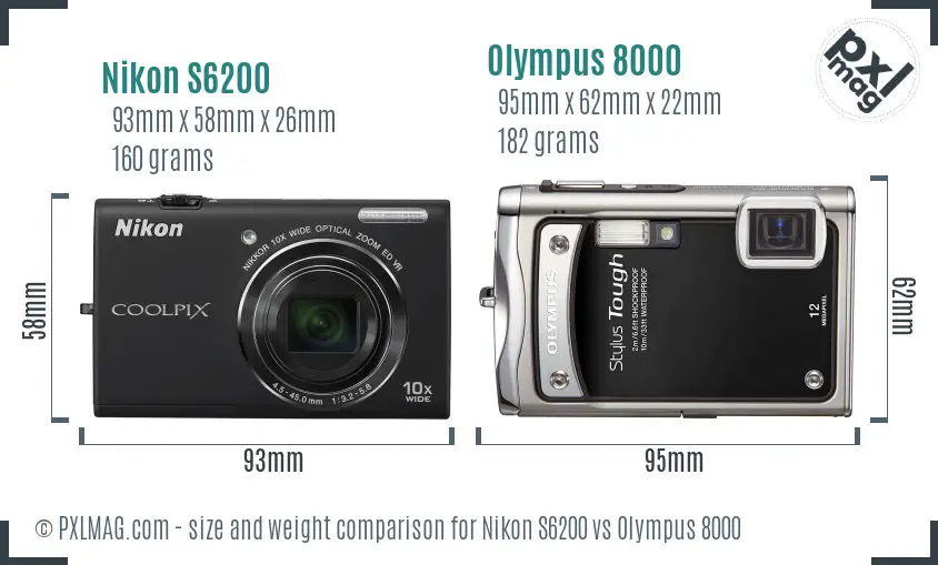 Nikon S6200 vs Olympus 8000 size comparison