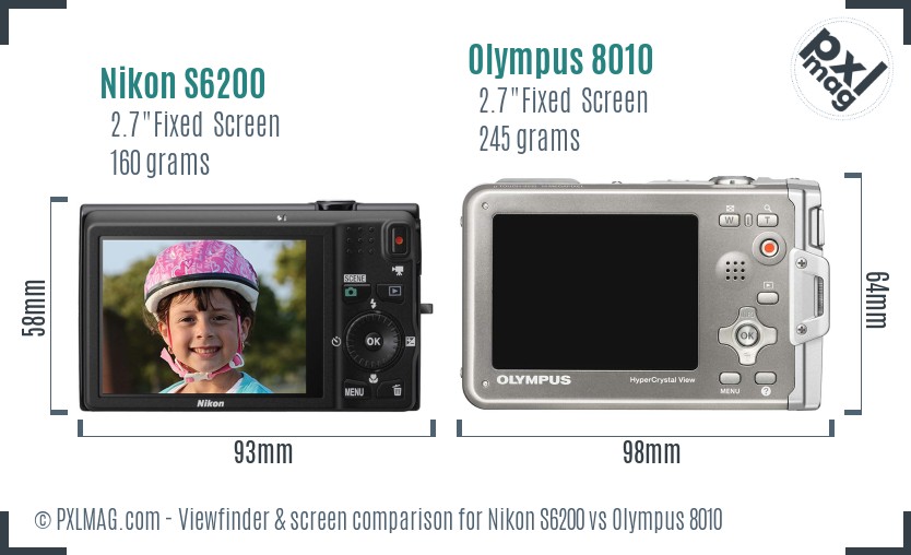 Nikon S6200 vs Olympus 8010 Screen and Viewfinder comparison