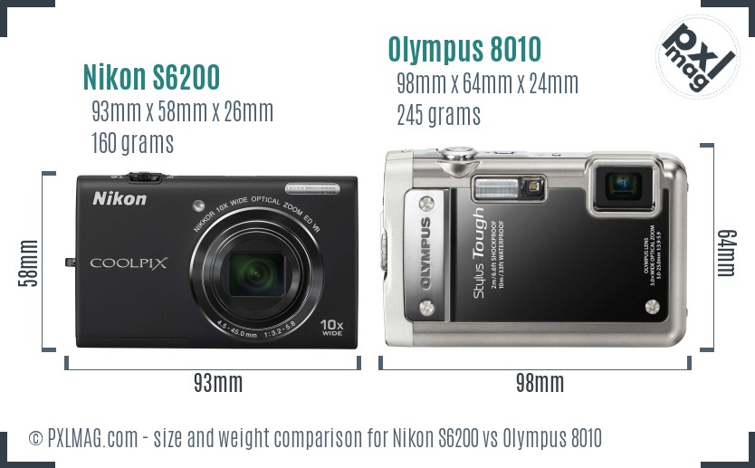 Nikon S6200 vs Olympus 8010 size comparison
