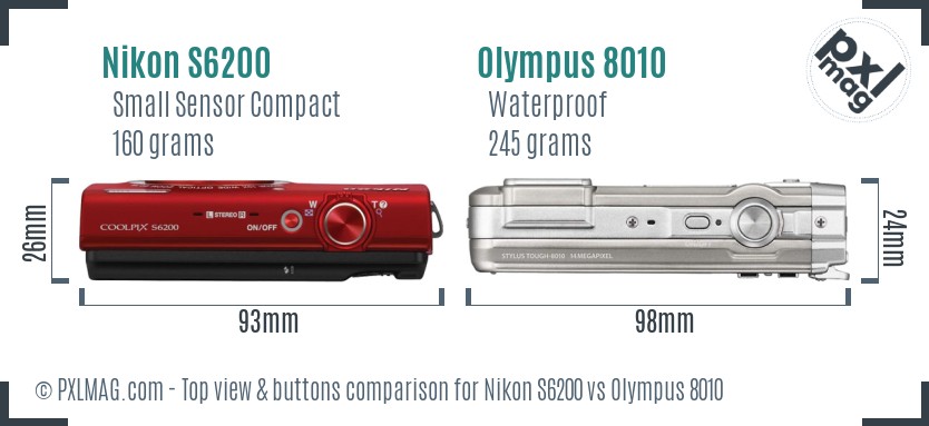 Nikon S6200 vs Olympus 8010 top view buttons comparison
