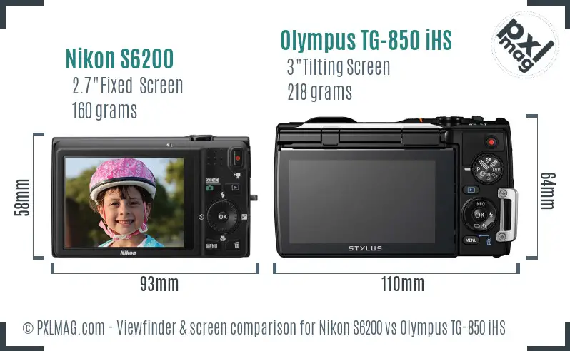 Nikon S6200 vs Olympus TG-850 iHS Screen and Viewfinder comparison